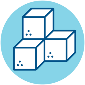 Icon of three sugar cubes stacked together on a blue circle background.